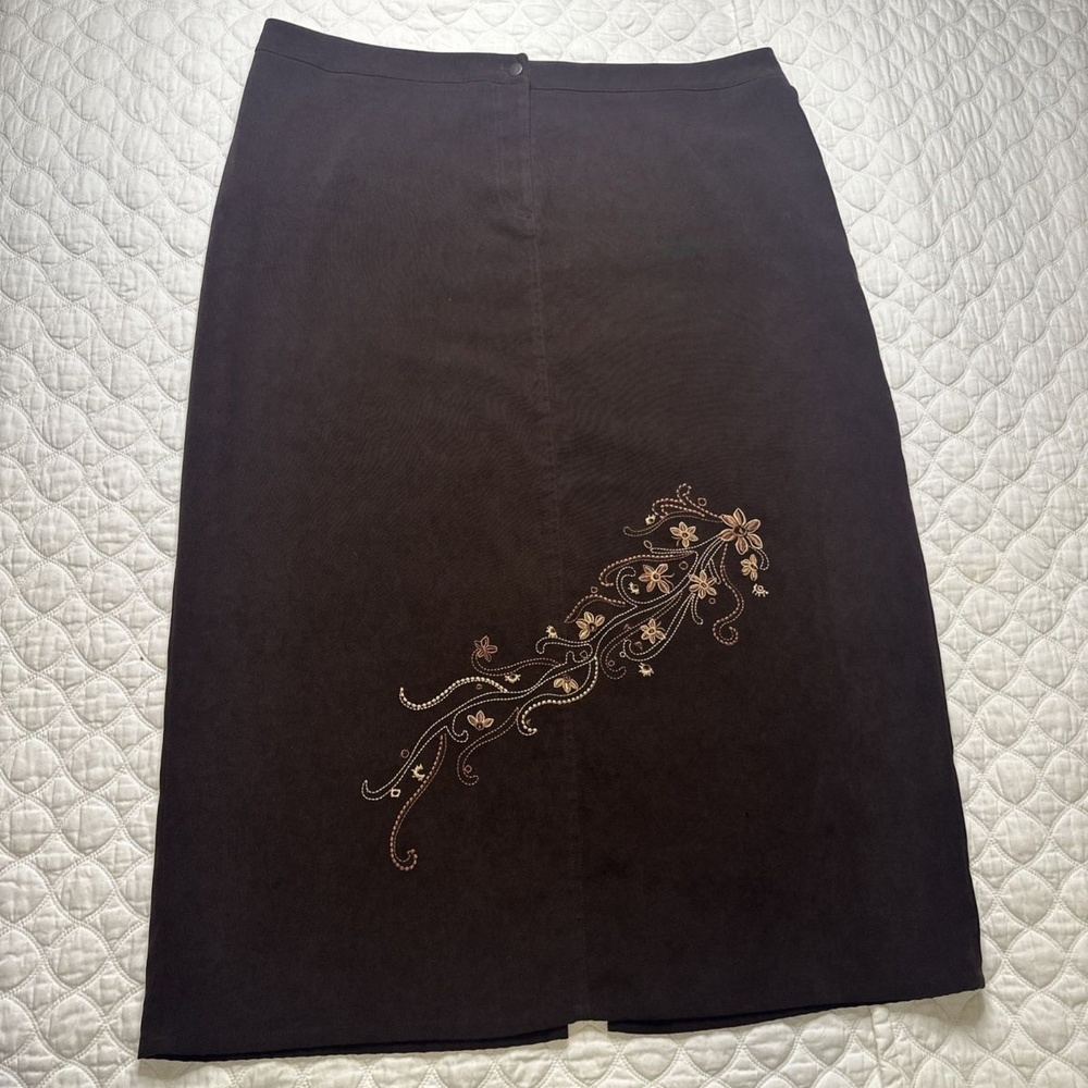 Giorgio Fiorlini Y2K Faux Suede Embroidered Maxi Skirt 22W Brown Boho Western